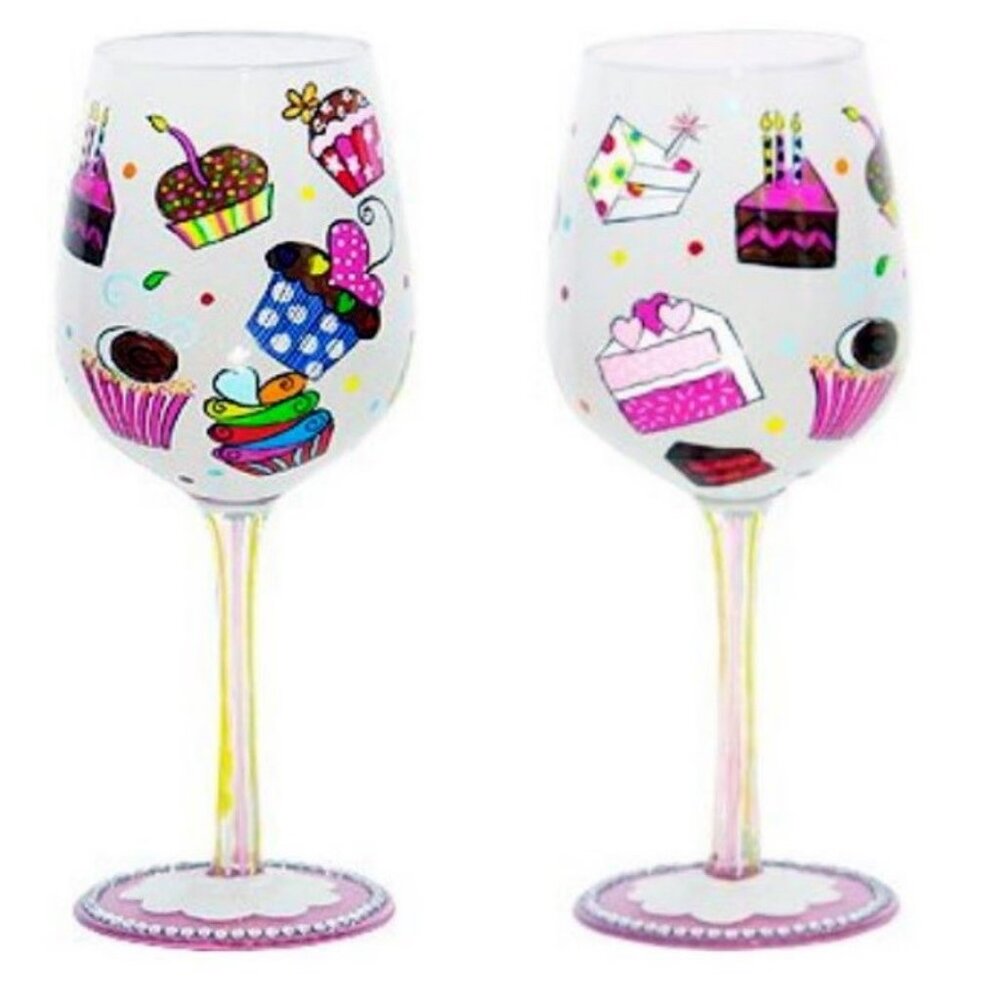 Let's Eat Cake - Bottom's Up Birthday Wine Glass with Bling